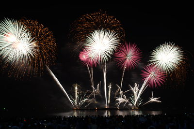 Low angle view of firework display at night