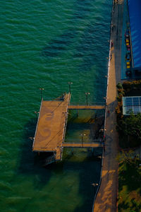 High angle view of sailboat on sea