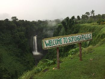 View of information sign on landscape