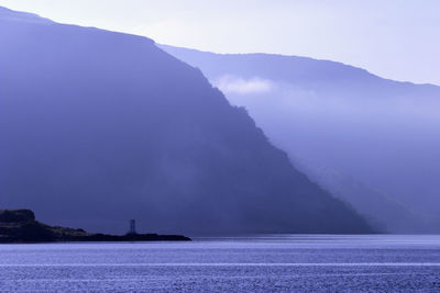 Scenic view of sea and mountains against sky