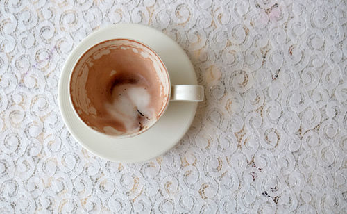 Directly above shot of coffee cup on table