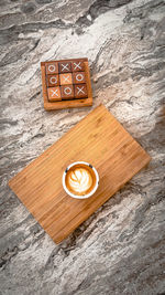 High angle view of coffee on table