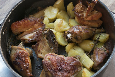 High angle view of food in plate