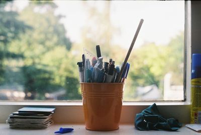 Close-up of pencils on table