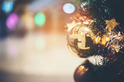 Close-up of illuminated christmas tree