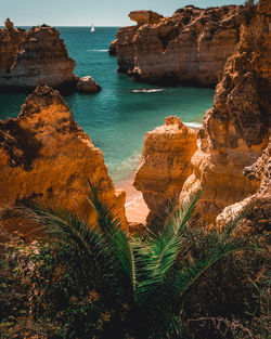 Rocky beaches at the algarve coast in portugal