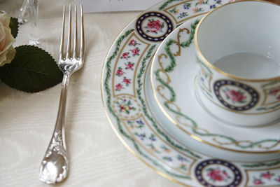 High angle view of tea cup on table