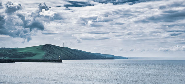 Aberystwyth pier leading out to ocean