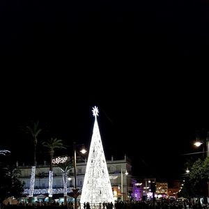 Low angle view of illuminated built structure