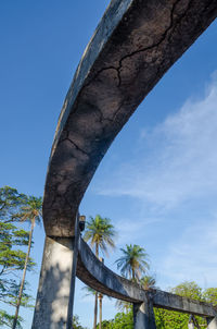 Low angle view of palm tree against blue sky