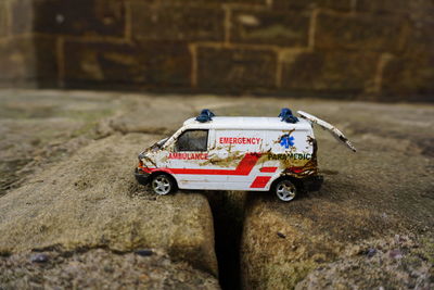 View of toy car on wall