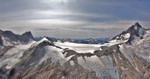 Scenic view of snowcapped mountains against sky