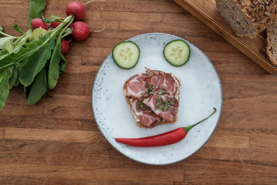 High angle view of food on table