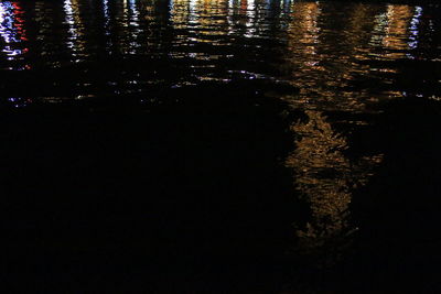 High angle view of illuminated trees by lake
