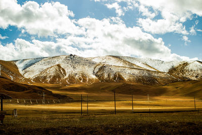 Scenic view of snowcapped mountains against sky