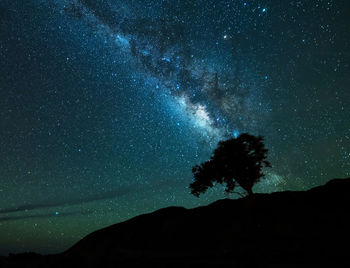 Scenic view of mountain against sky at night