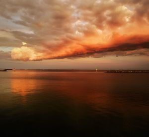 Scenic view of sea against dramatic sky