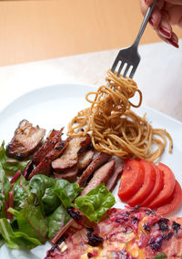 Close-up of food served in plate
