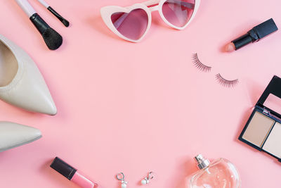 High angle view of pink painting on table