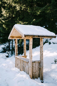 Gazebo on snow covered field