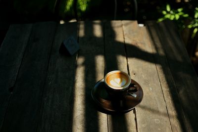 High angle view of coffee on table