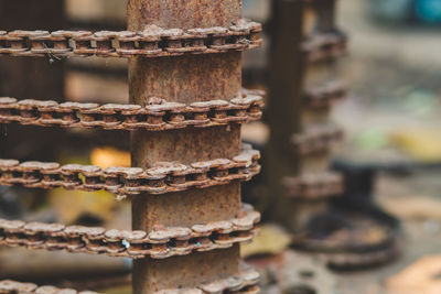 Close-up of rusty metal fence