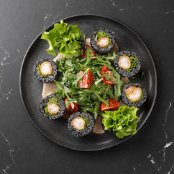 High angle view of food in plate