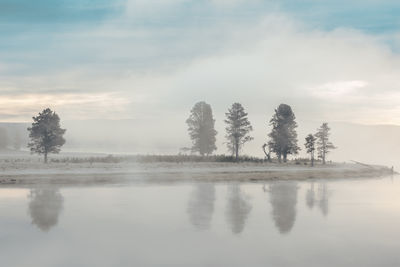 Tranquil winter morning at the yellowstone lake, yellowstone national park usa