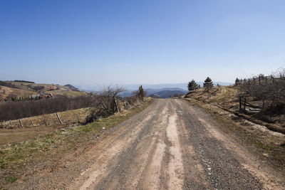 Road along landscape against clear sky