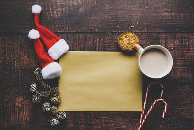 Directly above shot of christmas decorations on table