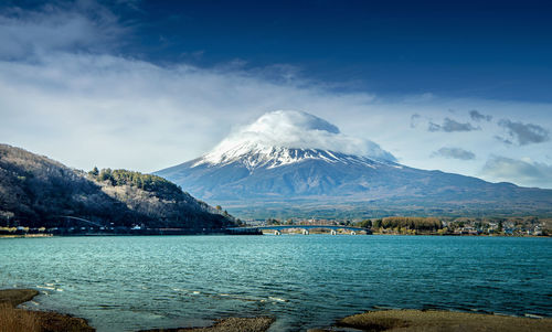 Scenic view of snowcapped mountains against sky