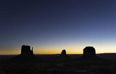 Scenic view of silhouette landscape against clear sky during sunset