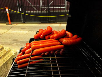 Close-up of meat on barbecue grill