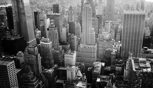 High angle view of modern buildings in city