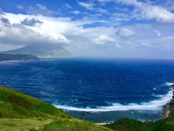 Scenic view of sea against cloudy sky