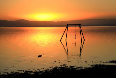 Scenic view of lake against sky during sunset