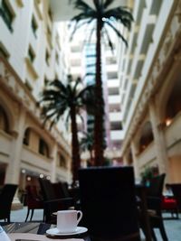 Coffee cup on table in cafe
