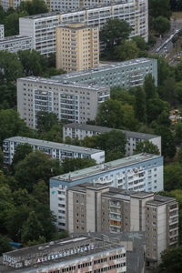 High angle view of building by road in city