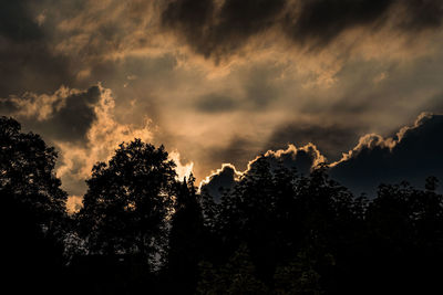 Low angle view of silhouette trees against sky at sunset