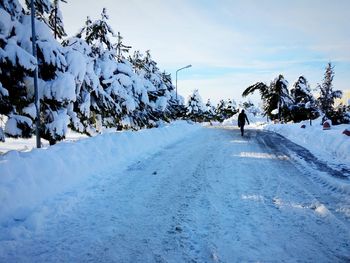 People standing on snow covered landscape