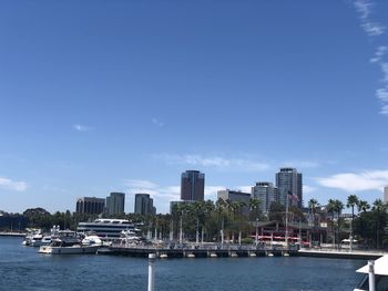 Scenic view of river by buildings against sky