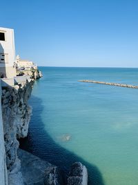 Scenic view of sea against clear blue sky