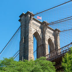 Low angle view of bridge against blue sky