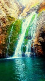 Low angle view of waterfall