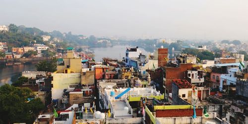 High angle view of townscape against sky