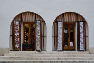 Closed door of building, shop