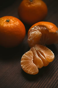 Close-up of fruit slices on table