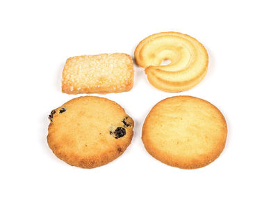 Close-up of cookies against white background