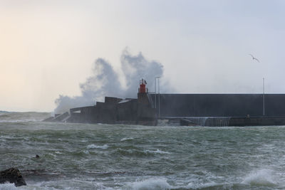 Stormy sea on the etna ionian coast of riposto