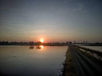 Scenic view of lake against sky during sunset